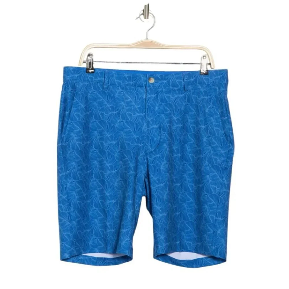 Greg Norman Mens Blue Palm Leaves Pockets Bermuda Golf Shorts Sz 42 New